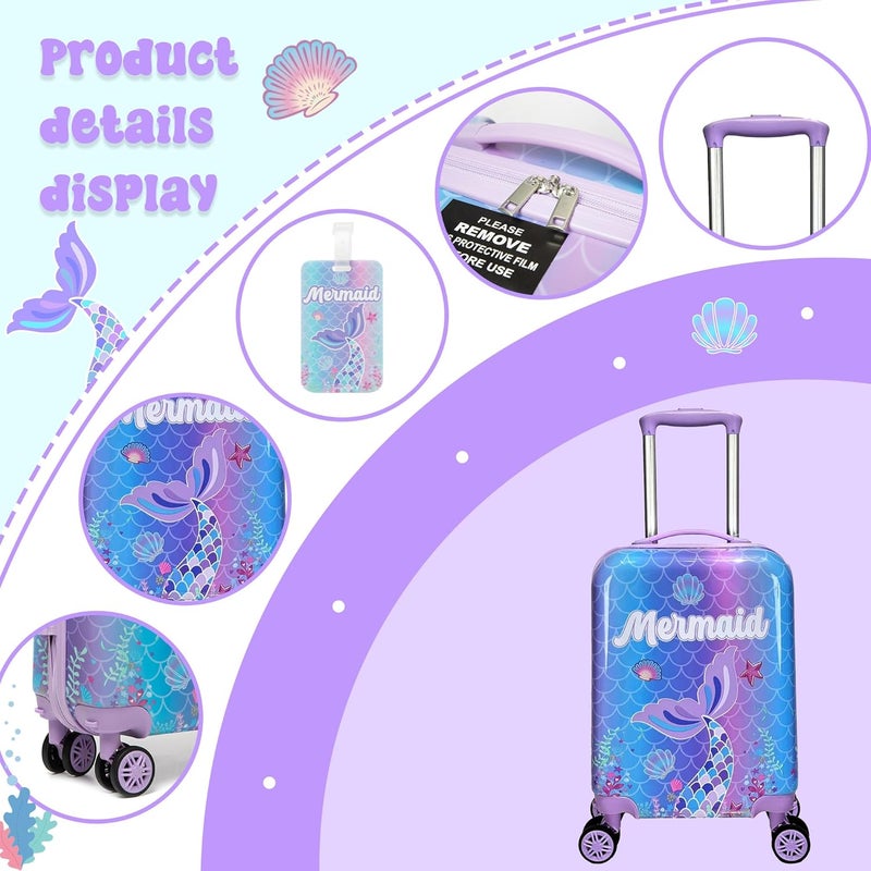 Inprof Cute Mermaid Kid’s Luggage Set 5 Piece Suitcase Set 16’’ Hardside Luggage with Spinner Wheels Girls Carry on Toddler Luggage Travel Rolling Suitcase Airline Approved - Image 4
